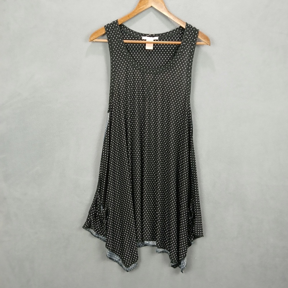 Sweet Juliet Mini Dress Womens Medium Black Polka Dot Stretch Handkerchief Hem